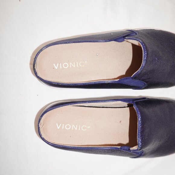 Vionic Dakota Purple Metallic Leather Flatform Slides Mules Sneaker 9 - Picture 7 of 12